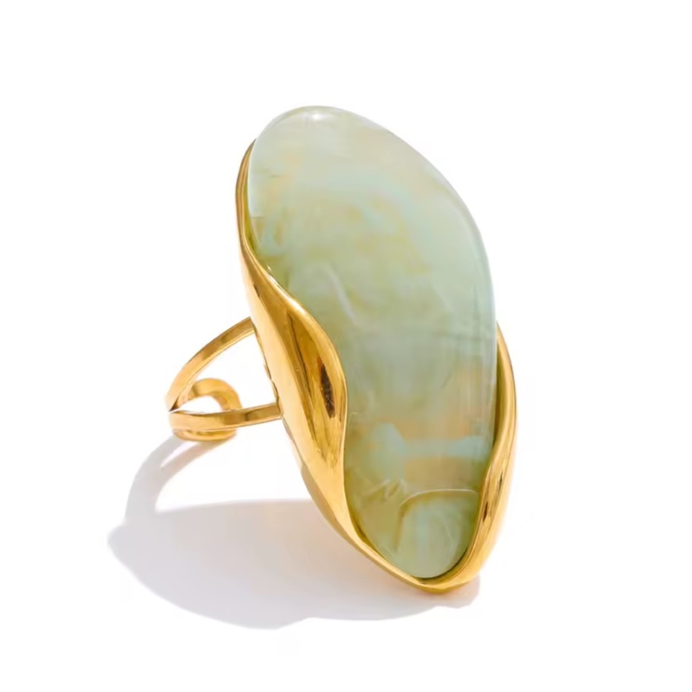 Adjustable Gold Statement Ring with Green Gemstone